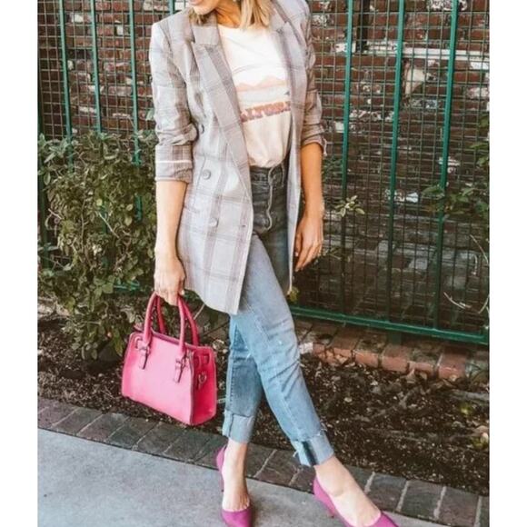 CAbi Jackets & Blazers - SALE CAbi Sleuth #5470 Gray Pink Plaid Double Breasted Blazer Women's Size 8